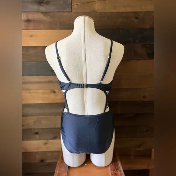 Ibiza Black Macrame Crisscross One Piece Strappy Swimsuit - Picture 12 of 12